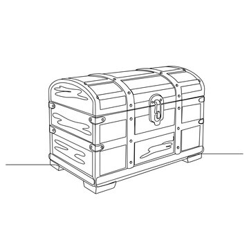 Vintage treasure chest line drawing in gray minimalist sketch style
