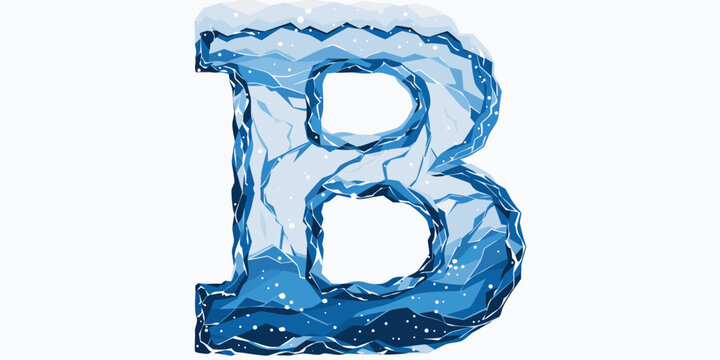 Fractured ice uppercase letter b with a geometric broken pattern and scattered snow texture creating an abstract and cold winter typography effect letter b single object white background