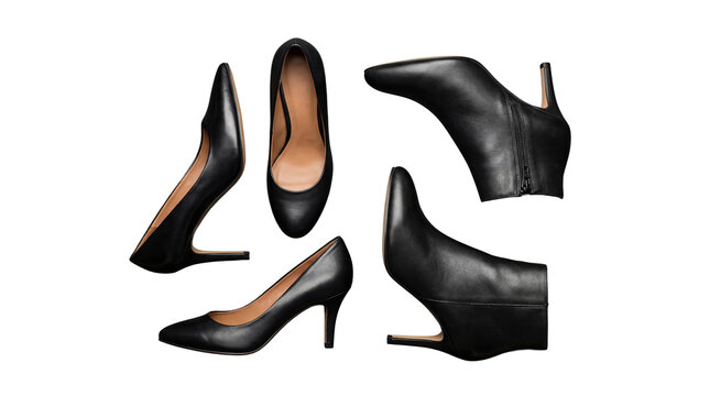 Elegant black leather women's high heel shoes and boots fashion collection for modern style.