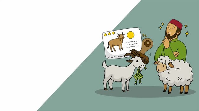 muslim men choosing healthy livestock for the upcoming sacrifice ritual