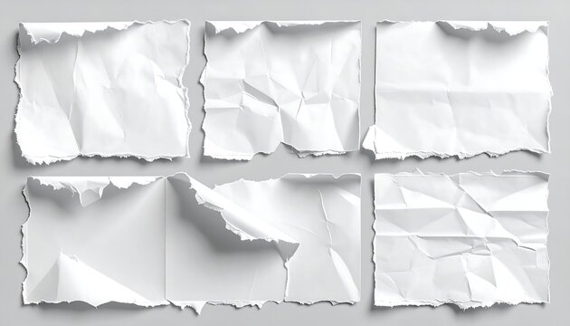 A collection of six crumpled white paper pieces