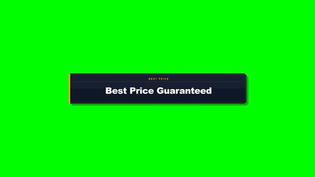 Animated best price guaranteed promotional badge on green screen chroma key background, sliding looping motion graphic for retail e-commerce and marketing