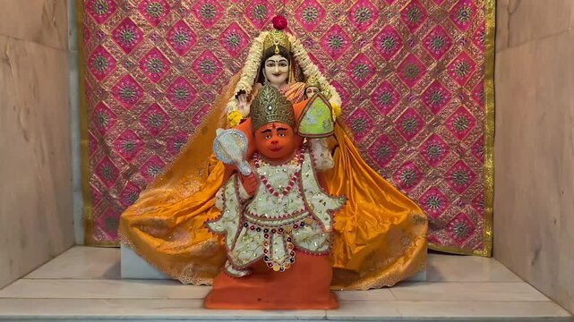 Close View of Lord Hanuman Statue in Hindu Temple