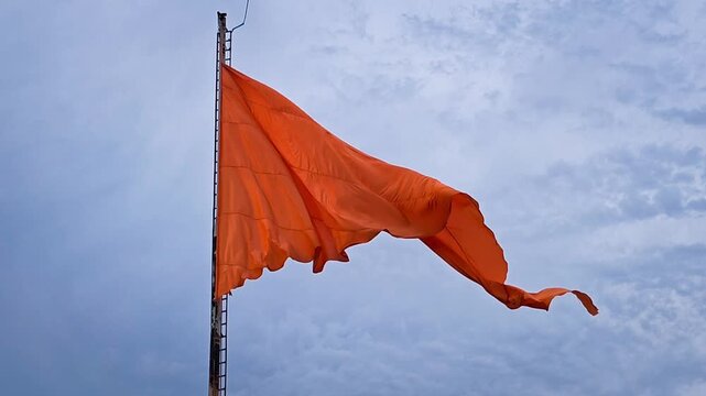 Traditional hindu bhagwa dhwaj waving in the wind