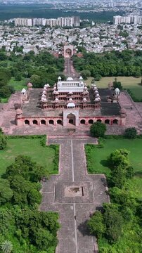 Vertical Aerial View of Akbar Tomb in Agra India