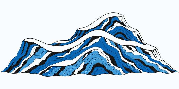 Stylized illustration of snowy mountain peak with blue geological strata layers mountain landscape illustration formation climbing adventure environment topography abstract minimalist