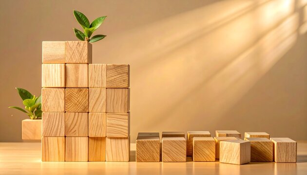 Lean Operations Concept with Wooden Block Structure and Leftover Resources