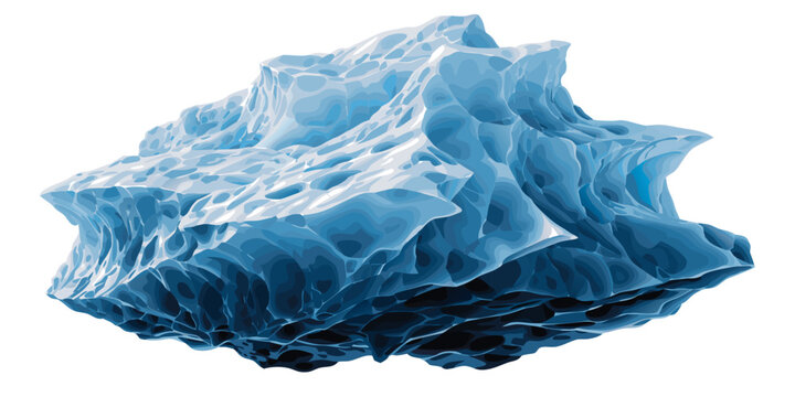 Detailed illustration of a large blue ice block or glacier fragment with ice cube fragment mountain transparent environment isolated background illustration structure scientific