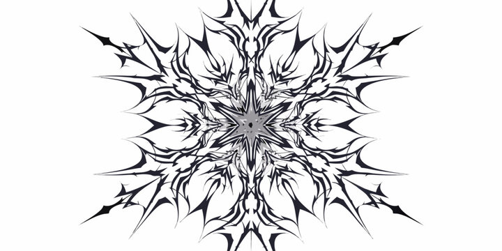 Sharp edgy black and white geometric snowflake mandala illustration with snowflake geometric monochrome abstract aggressive christmas symmetrical ornament detailed illustration