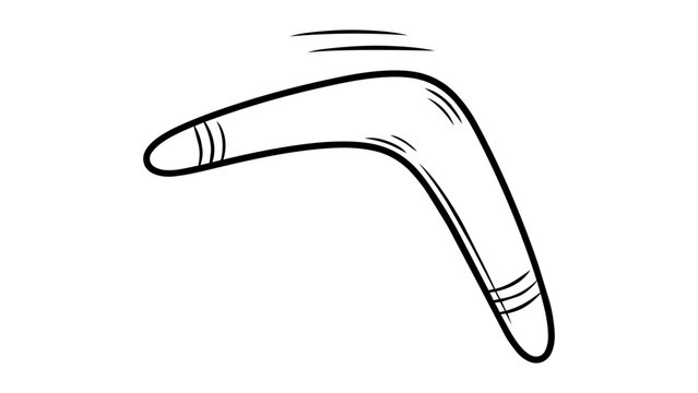 Hand-drawn minimalist black line vector icon of a curved boomerang on a white background. This scalable illustration represents Australian culture, traditional hunting tools, and returning motion.