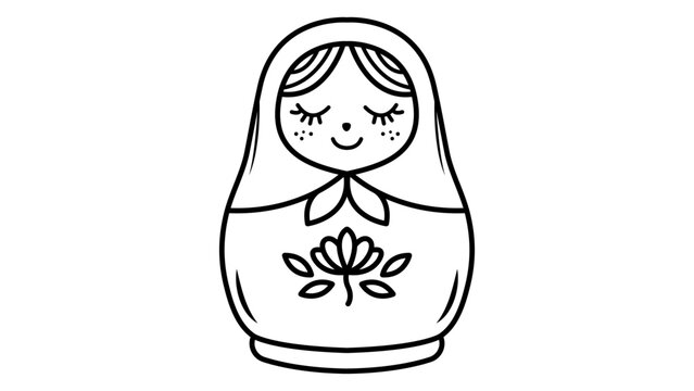 Matryoshka Doll Vector Icon: A minimalist black line illustration of a traditional Russian nesting doll on a white background, perfect for cultural designs, logos, and decorative graphics.