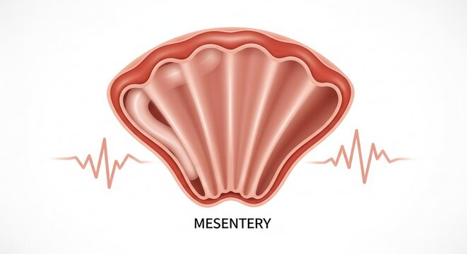 Detailed anatomical representation of the mesentery organ with illustrative electrocardiogram