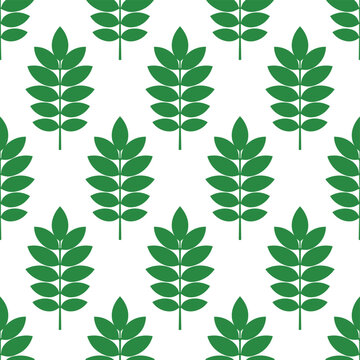 Green rowan leaves seamless pattern in flat design style for textile.