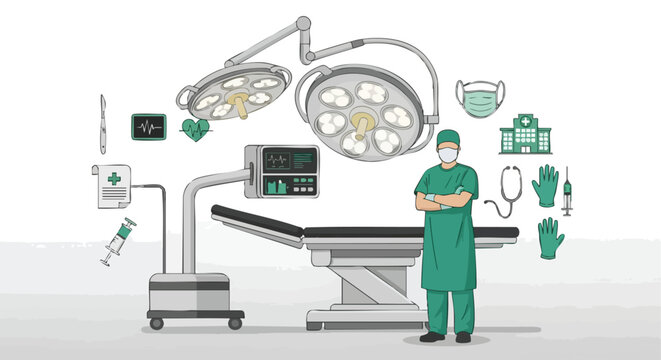 Surgeon in Operating Room with Medical Equipment