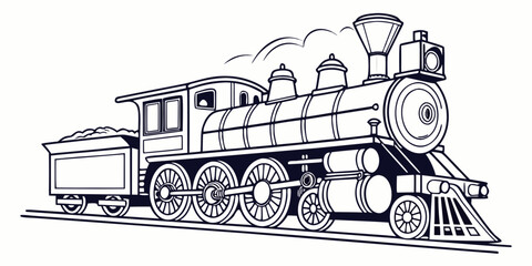 Steam train locomotive with smoke line art vector steam engine locomotive railroad transportation transport historic isolated monochrome illustration carriage industrial technology © Icon Set