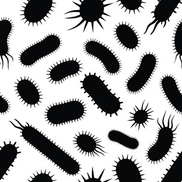 Microscopic Bacteria Seamless Pattern. Microbe Cell Background. Medical Science Illustration.
