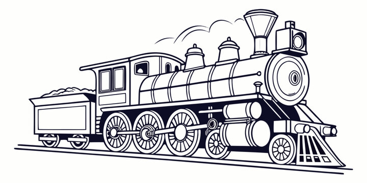 Steam train locomotive with smoke line art vector steam engine locomotive railroad transportation transport historic isolated monochrome illustration carriage industrial technology