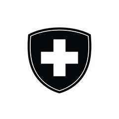 Obraz premium Black shield with white medical cross on center