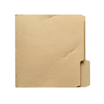Isolated brown manila file folder, closed and empty, with a classic tab, on a transparent background, office supplies.