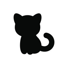 Silhouette of a black cat with curled tail facing left © dipu