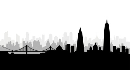 Obraz premium San Francisco Bay Area Skyline Silhouette Featuring Modern Skyscrapers and Iconic Bridge for Travel and Tourism Design