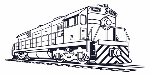 Modern diesel locomotive freight train line art illustration with rail car locomotive railroad industrial transportation transport isolated monochrome illustration delivery logistics © Meraj