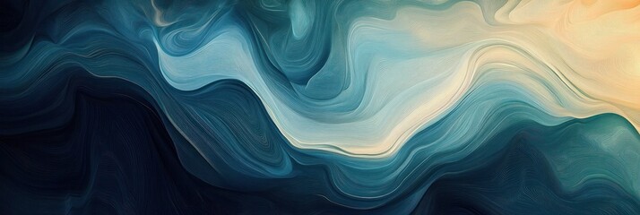 Obraz premium flowing layered teal and cream swirls with fine textured lines evoking calm ocean currents and gentle light