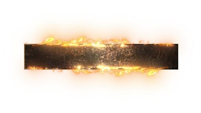 Burning stone banner with orange fire flames isolated on transparent background for video editing and game design.