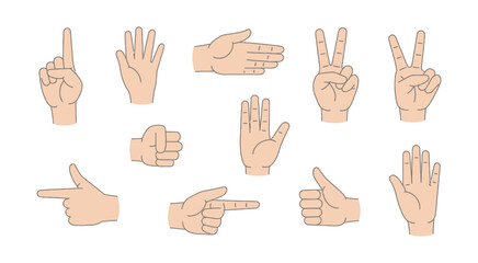 Obraz premium Hand gesture finger vector flat sign showing three pose pointing cartoon human hand symbol clean modern illustration