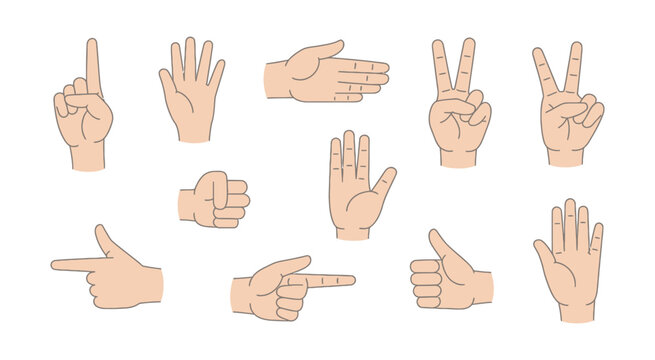 Hand gesture finger vector flat sign showing three pose pointing cartoon human hand symbol clean modern illustration