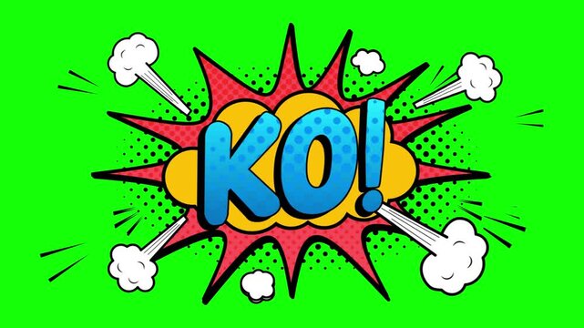 "KO" knockout comic book bubble pop art cartoon explosion with smoke isolated transparent background icon