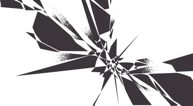 Dark grey abstract geometric shards exploding outwards white explosion
