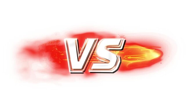 Versus metallic 3d vs logo with orange fire streak energy blast on transparent background component