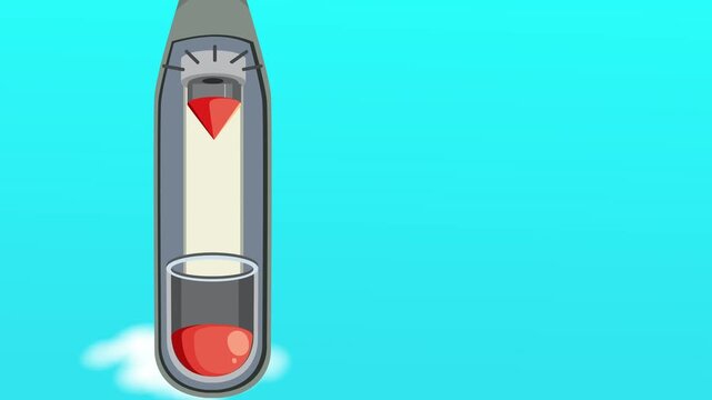 Nuclear bomb explosion animation showing internal components and mushroom cloud.