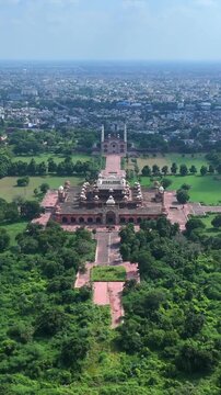 Vertical Aerial View of Akbar Tomb in Agra India