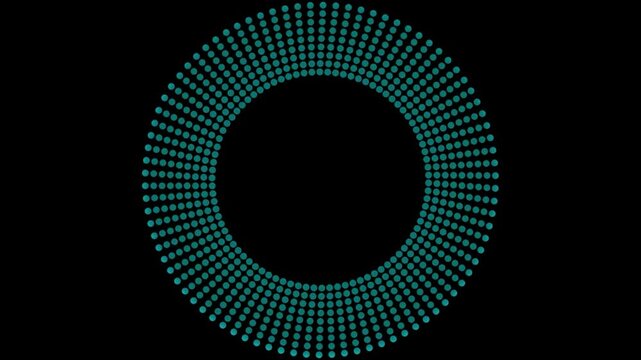 Abstract teal and blue dotted circle ring halftone pattern geometric graphic element isolated on transparent background.
