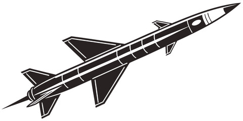 Stylized rocket in flight black and white illustration nose cone aircraft spacecraft transport illustration silhouette projectile aerospace aviation military fuselage propulsion © Shahin
