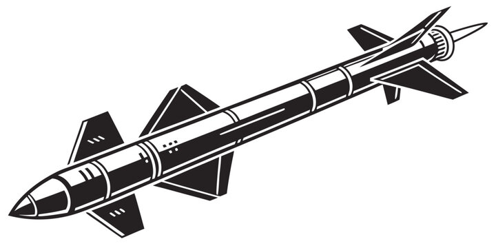 Sleek modern missile design in black and white nose cone projectile military aerospace aviation transport illustration silhouette technology industrial fuselage propulsion