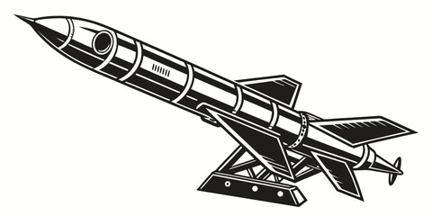 Ballistic missile weapon on a stationary launch pad vector illustration in black and white for military defense with destructive power destructive force military hardware military technology © Shahin