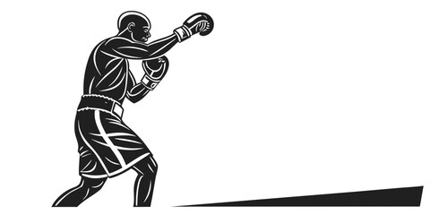Powerful male boxer executing a swift straight punch wearing boxing gloves depicted in a striking silhouette ready for action martial arts training exercise silhouette competition © Shahin