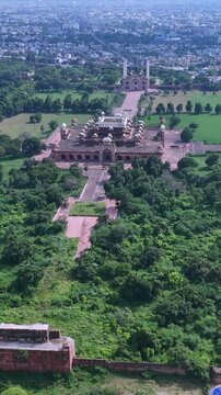 Vertical Aerial View of Akbar Tomb in Agra India
