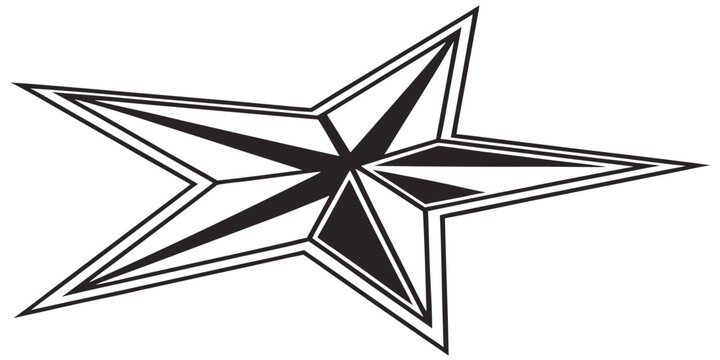 Double outlined nautical star vector illustration with contrast shading and geometric points for modern logo design nautical geometric navigation maritime exploration direction guidance
