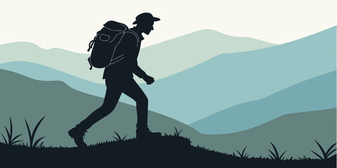 Silhouette of a hiker with a backpack on a mountain trail silhouette mountains backpack adventure trekking traveler climbing exploration lifestyle landscape wilderness backpacking © Mg
