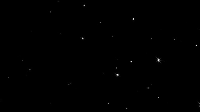 Glittering star Loopable 4k animation. shiny stars glitter and particles black background overlay. Twinkling star animation. White shining dust light. Bokeh light lights effect background