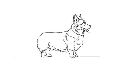 Fototapeta premium Corgi dog full body line drawing on minimalist gray background
