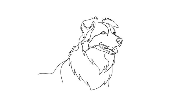 Border collie dog portrait line drawing on minimalist gray background