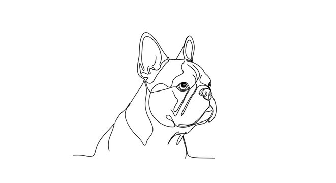 French bulldog dog portrait line drawing on minimalist gray background