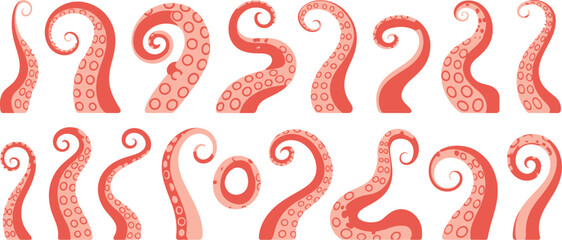 Octopus tentacle cartoon icon set, vector illustrations of cute sea octopus and squid characters in isolated style on white background, perfect for marine, kids, and ocean-themed design projects. © Dalim 5