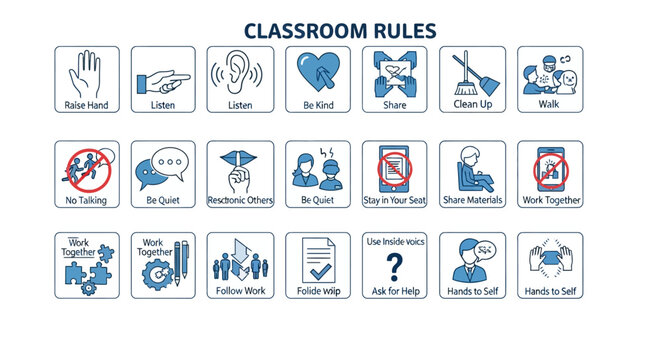 Classroom Rules Icons: Behavior, Learning, and Respect in School Settings