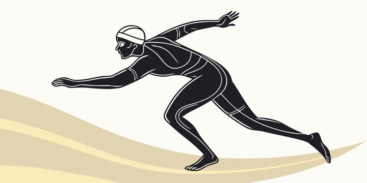 Silhouette illustration of a swimmer in a diving or starting position with swimming competition starting silhouette training exercise performance lifestyle movement endurance athletic